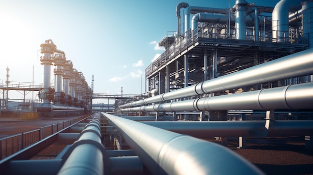 oleoducto planta petroquímica refinería de petróleo y proceso de transferencia de petróleo industrial en la fábrica