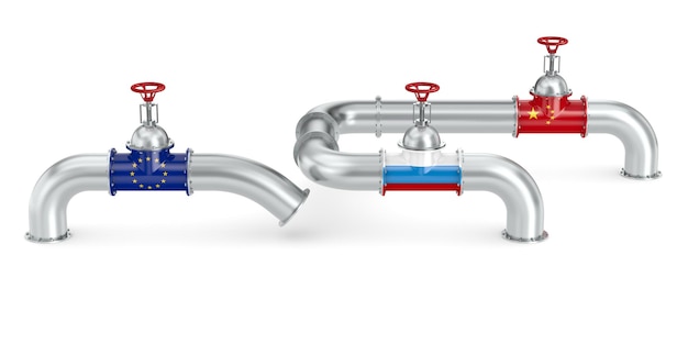 Oleoducto entre Rusia y China en lugar de la CE sobre fondo blanco Ilustración 3D aislada