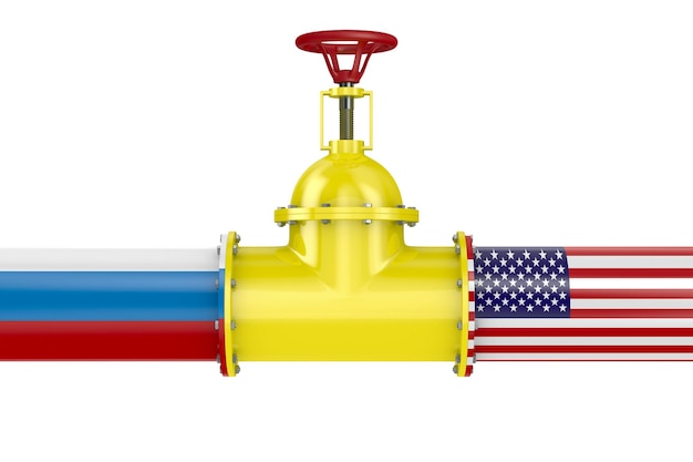 Oleoduto entre a Rússia e a América no fundo branco ilustração 3D isolada