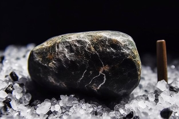 Olgite pedra mineral fóssil fóssil cristalino geológico fundo escuro em close-up