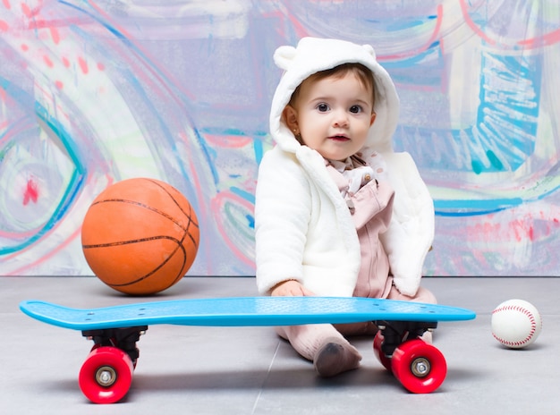 Foto olhar urbano bebê com skate