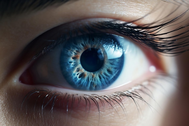 Olho azul de uma garota com vista frontal ai generativa