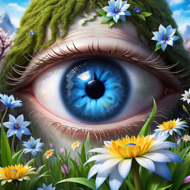 Olho azul no jardim de flores da primavera