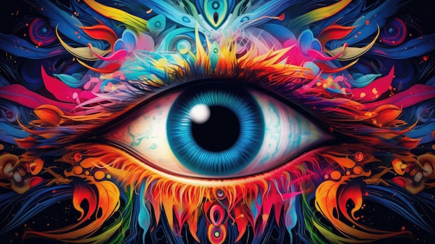 Olho colorido Imagem abstrata conceitual do olho Pintura a óleo em cores coloridas