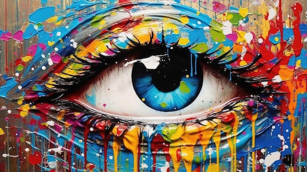 Olho colorido Imagem abstrata conceitual do olho Pintura a óleo em cores coloridas