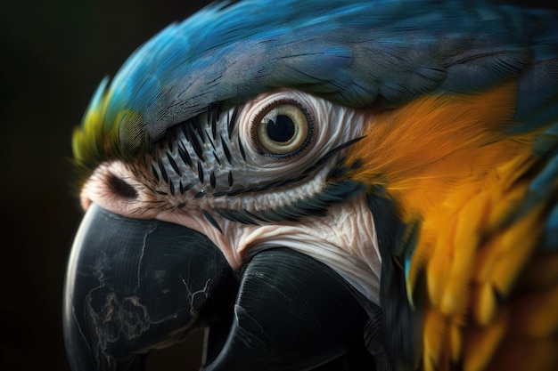 Olho da arara azul e amarela também conhecida como a arara azul e dourada no zoológico gerada por IA