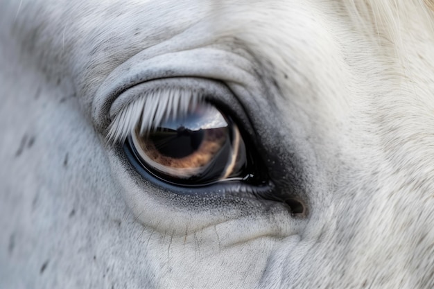 Olho de cavalo fechado com cílios brancos