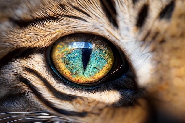 Olho de gato Araffe com uma IA generativa de íris amarela e azul