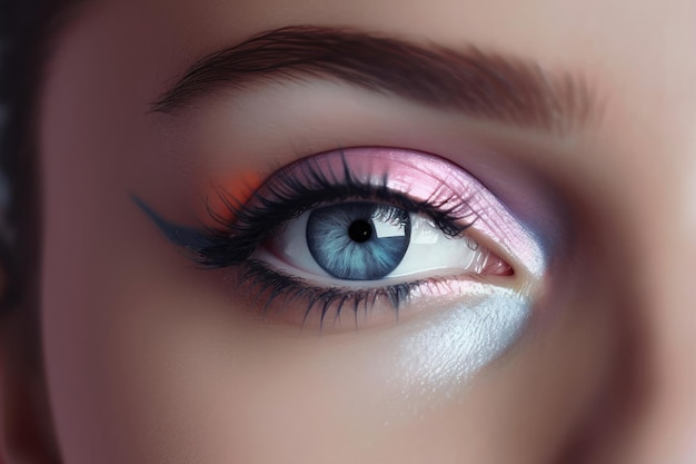 Olho de menina com maquiagem closeup AI gerada