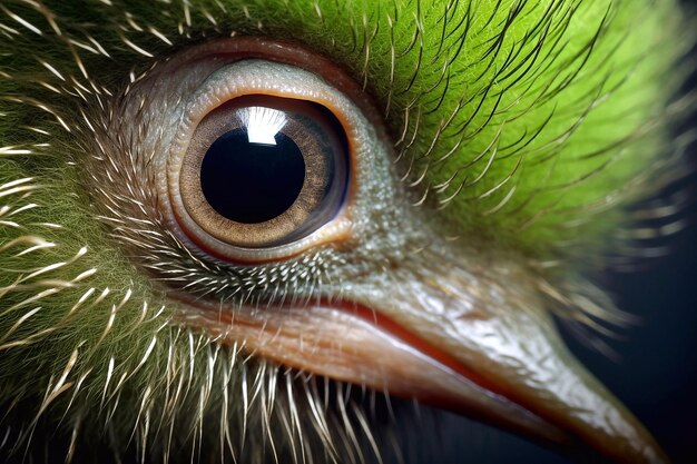 Foto olho de perto de um turaco de bico vermelho