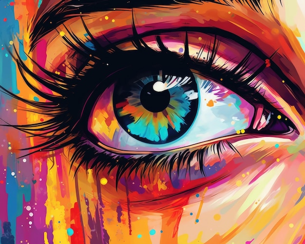 Olho feminino colorido em closeup Ilustração Generative AI
