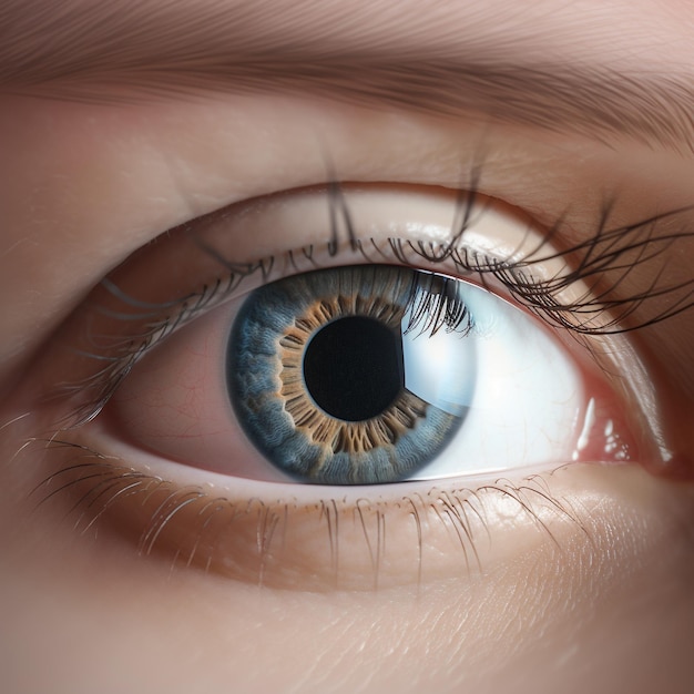 Olho hiper realista gerado por ai perto de um olho azul com cílios longos e cílios longos