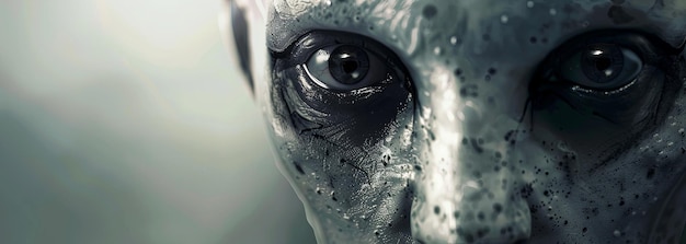 Foto olho intenso de um andróide futurista com características faciais detalhadas