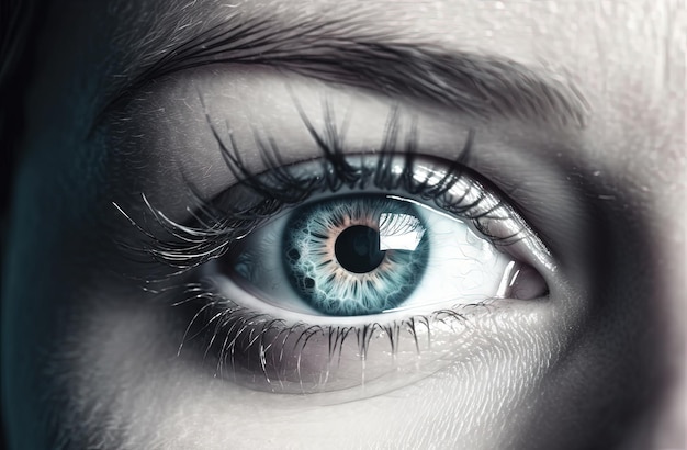 Olhos azuis cativantes com iluminação HighKey em fundo branco
