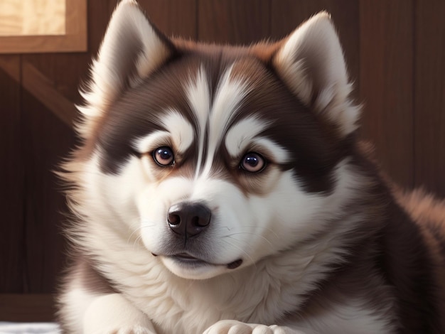 Olhos castanhos Husky fofinho castanho e branco