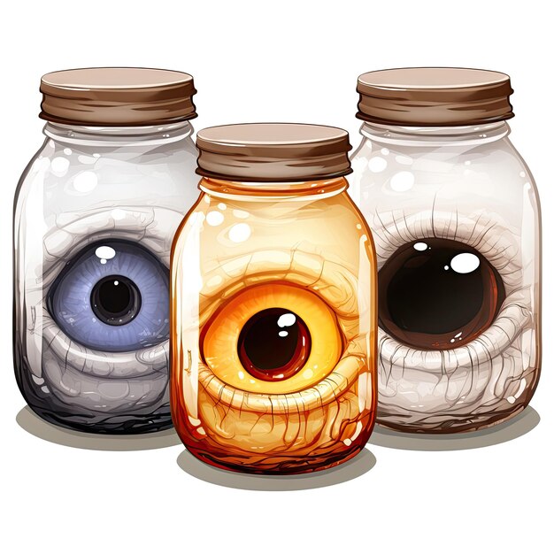 Olhos de monstro garrafa de garrafa Halloween ilustração assustadora desenho de horror tatuagem isolado adesivo fantasia