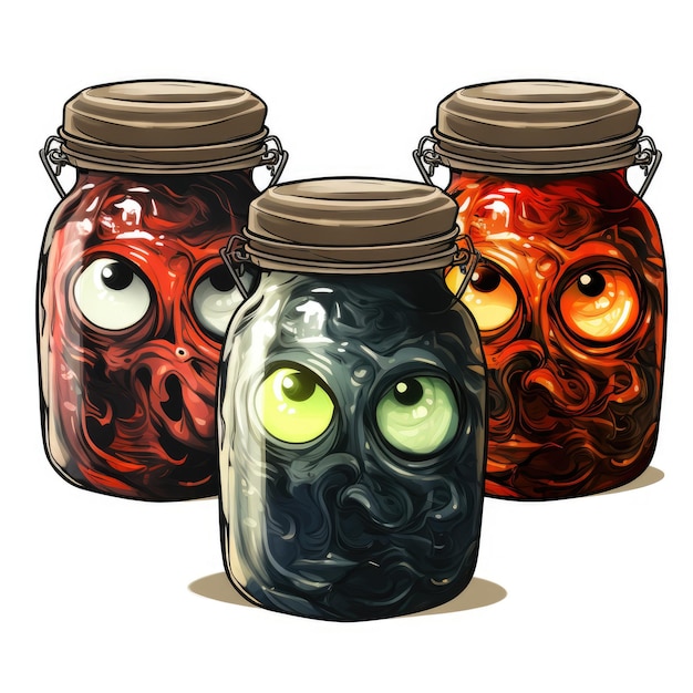 Olhos de monstro garrafa de garrafa Halloween ilustração assustadora desenho de horror tatuagem isolado adesivo fantasia
