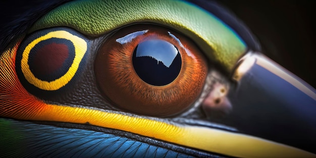 Olhos de tucano de tiro macro extremo gerados por AI