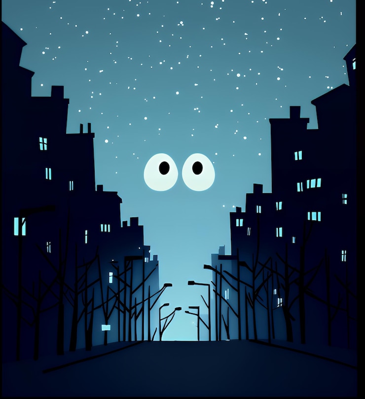 Foto olhos grandes vigilando a cidade à noite