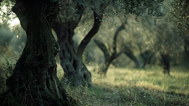 Un olivar pacífico en la suave luz de la mañana, la naturaleza, la serenidad capturada, ideal para calmar los fondos.