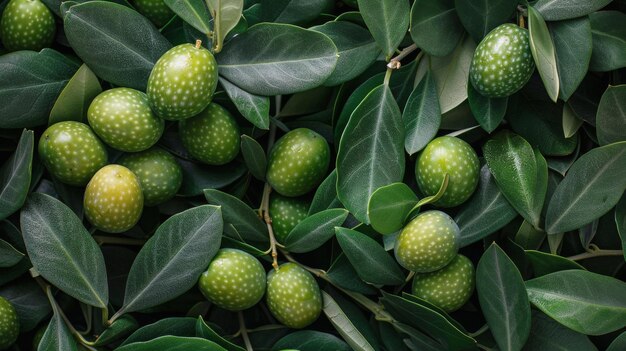 Olivas verdes frescas con hojas