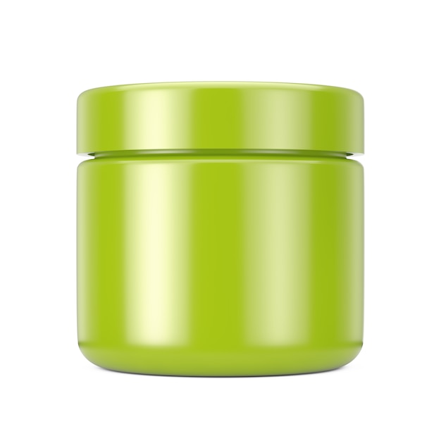 Olive Cosmetic Jar mit Deckel für Creme oder Gel Mockup auf weißem Hintergrund. 3D-Rendering