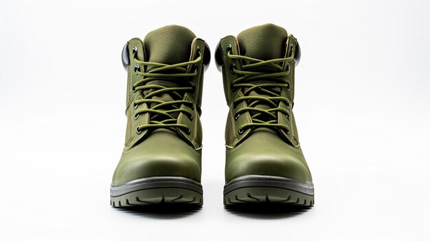 Olive Western Boots isolado em fundo branco plano com espaço de cópia para publicidade