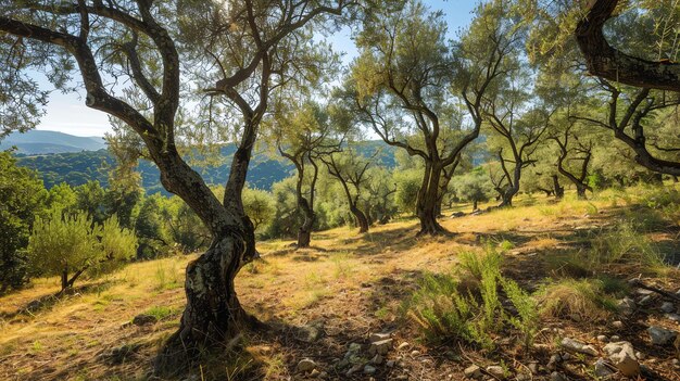 Foto oliveira en un día soleado con un hermoso cielo azul en el fondo