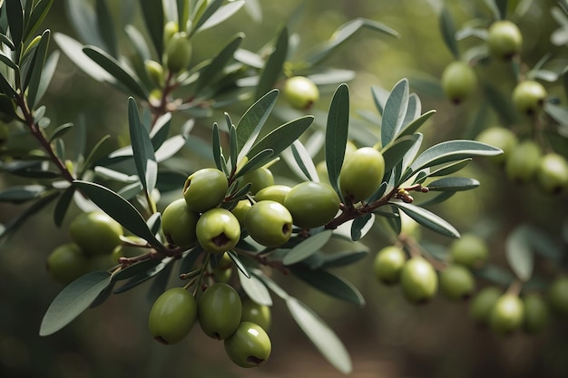 Olivenbaumzweig, der von oben im Olivengarten übergeben wird Taggiasca oder Cailletier Sorte selektiver Fokusgrün