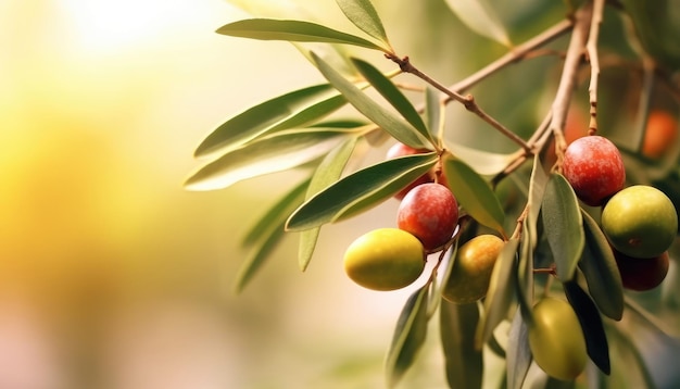 Olivenbaumzweig, Sonnenlicht, Hintergrund, mediterraner sonniger Tag, Vorlage, Design, leerer Raum