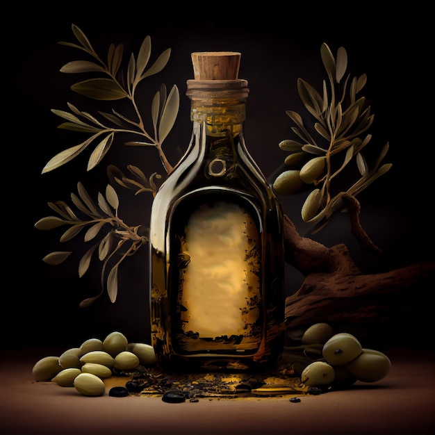 Olivenöl und Olivenzweig