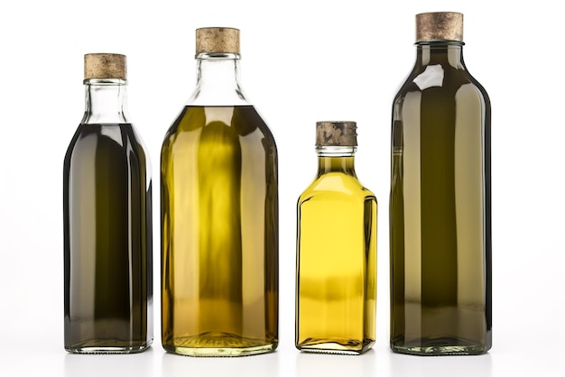 Olivenölflaschen isoliert auf weißem Hintergrund Beschneidungspfad enthalten Generative AI