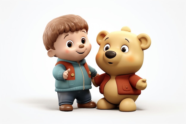 Oliver e Teddy Cartoon Toy em um fundo branco