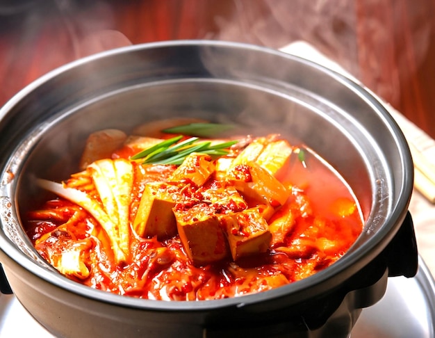 una olla caliente de kimchi jjigae una comida tradicional coreana