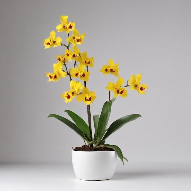 Foto una olla de flores amarillas con la palabra i en ella