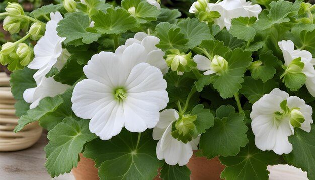 una olla de flores blancas con el nombre en ella