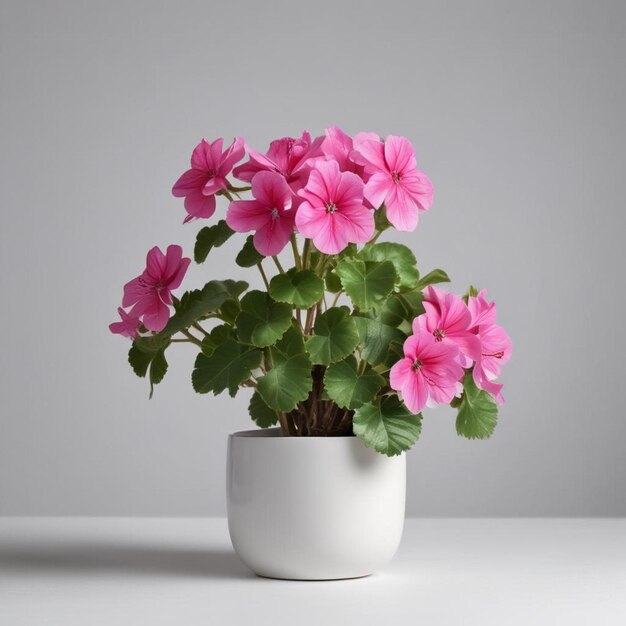 Foto una olla de flores rosadas con hojas verdes y flores rosadas