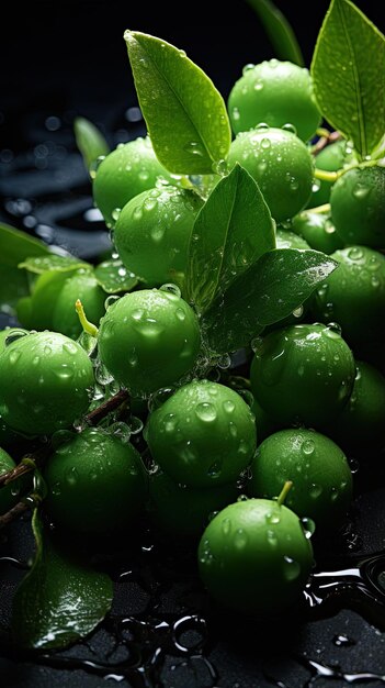 una olla de limas verdes con gotas de agua en ella