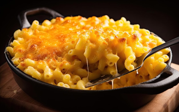 Una olla de macarrones con queso con un tenedor.