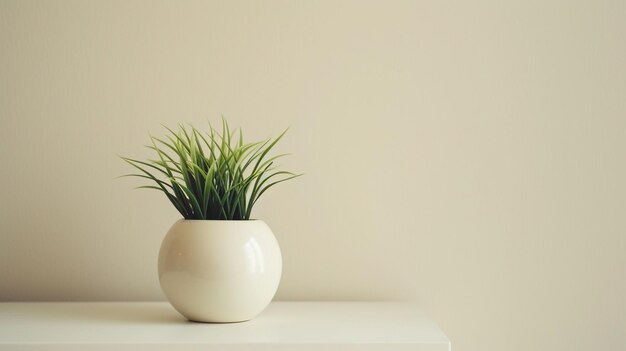 Foto una olla de plantas blancas sentada en una mesa de madera blanca