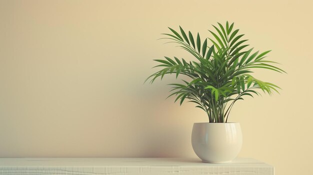 una olla de plantas blancas sentada en una mesa de madera blanca