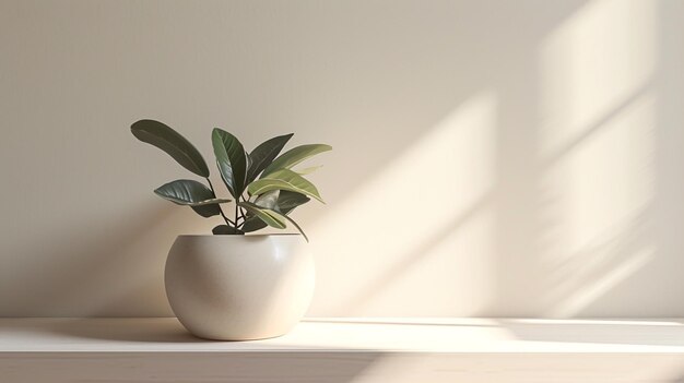 Foto una olla de plantas blancas sentada en una mesa de madera blanca