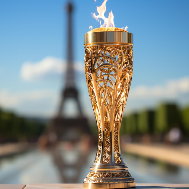 Foto olympische flamme vor dem eiffelturm