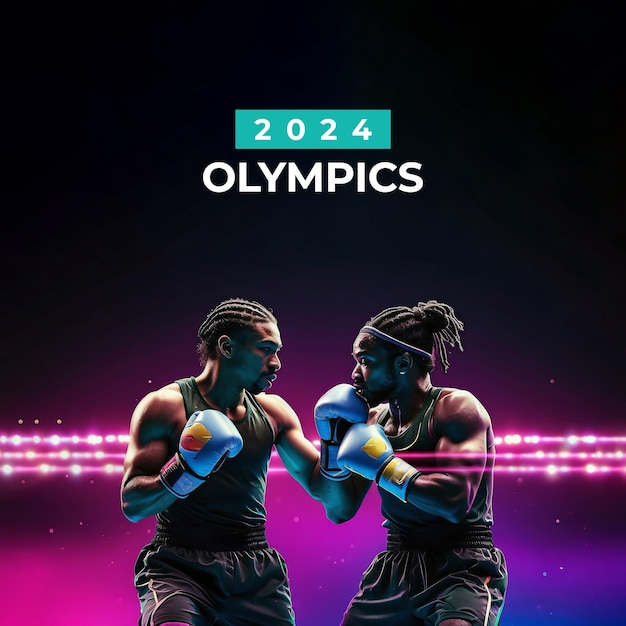 Olympische Spiele Olympische Boxspieler in Aktion Schwarzlicht Neon-Hintergrund