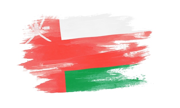 Oman Flagge Pinselstrich, Nationalflagge auf weißem Hintergrund