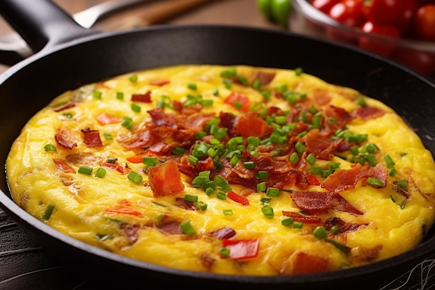 Omelete cozido em uma lata de muffins e servido em uma cama de vegetais mistos