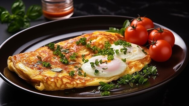 Foto omelete de ovo com espinafre e ricota em um prato sobre fundo branco