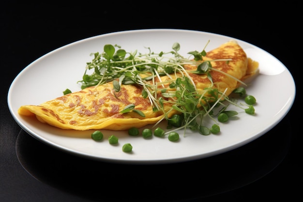 Omelete servida em um leito de salada de quinoa com legumes assados