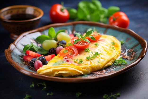 Omelette, das auf einem Bett aus Quinoa-Salat mit gebratenen Gemüse serviert wird