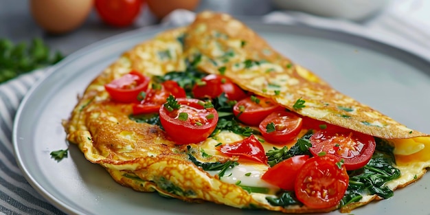 Foto omelette de huevo saludable para el desayuno relleno de verduras